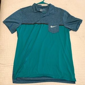 Mens Nike Golf Blue Green Polo Dri-Fit Shirt Sz L